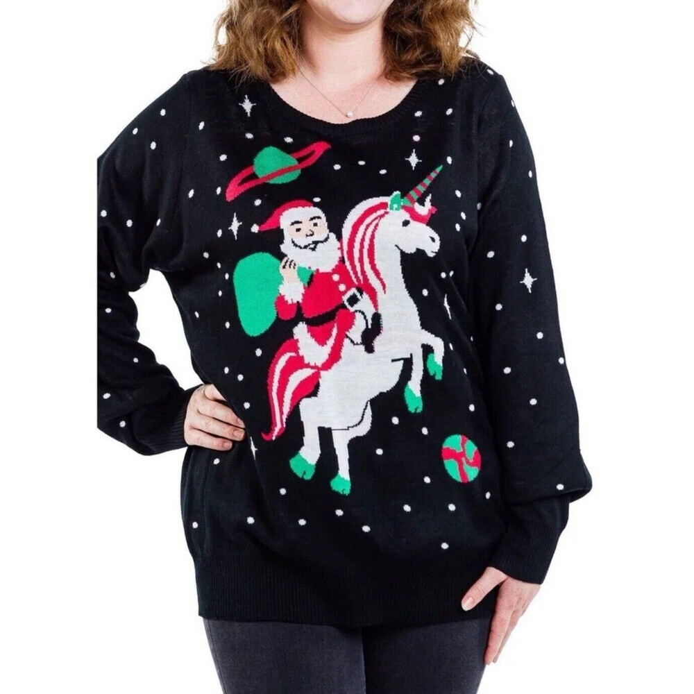 Tipsy Elves Black Santa Unicorn Sweater